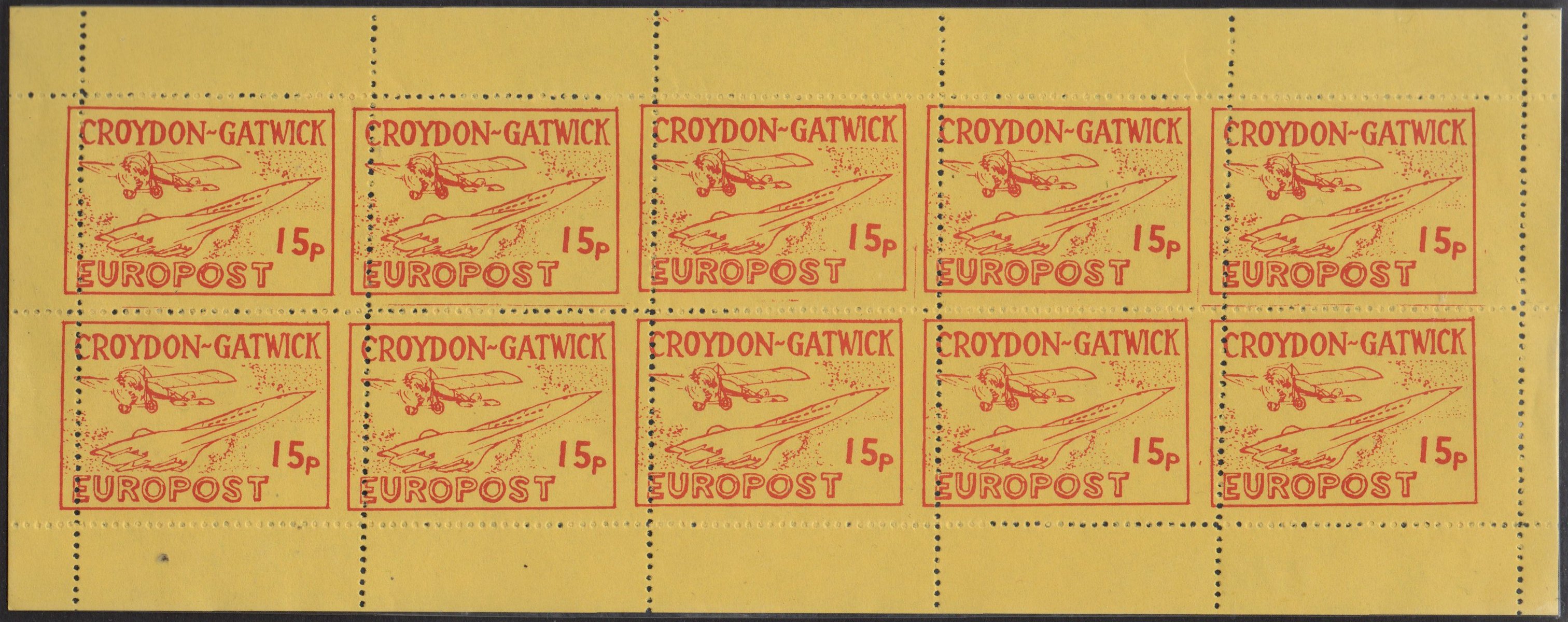 Croydon Gatwick Strike Post Stamps 1971 15p Concorde design, First Issue sheet (44 mms wide) but with variety Perf 11